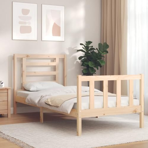 Rantry Massivholzbett Holzbett Bettrahmen Bettgestelle mit Kopfteil Jugendbett Einzelbett/Doppelbett Gästebett für Gästezimmer Schlafzimmer mit Kopfteil 90x200 cm für Gästezimmer Schlafzimmer