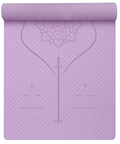 HUHJYUGE Yogamatte mit Ausrichtungslinien, Fitnessmatte, Sportmatte mit Tragegurt, Pilates Matte rutschfest Dicker, Gymnastikmatte für Gym, Workout und Entspannung (B 183x90x0.8cm)