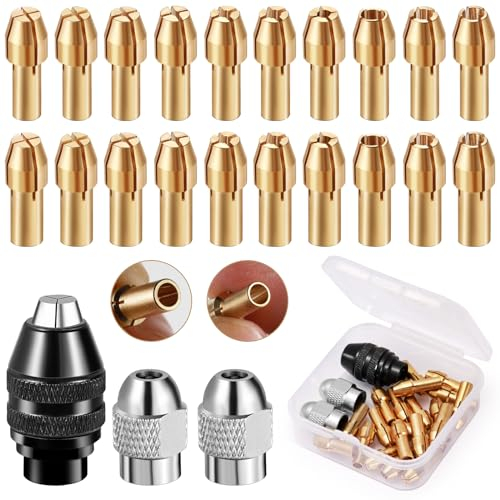 Samulee 23 Stück Bohrfutter Set, 1/32 bis 1/8 4486 Bohrfutter, 4485 Spannzangen, Messingbohrfutter Ersatz 0.5mm bis 3.2mm, 10 Verschiedene Größen 23PCS
