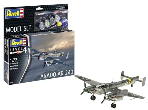 Revell Modellbau, Model Set Arado AR-240, Bausatz, Maßstab 1:72, 70 Teile, Bastelset ab 12 Jahren, Detailgetreues Modell, Kampfflugzeug, Authentische Nachbildung
