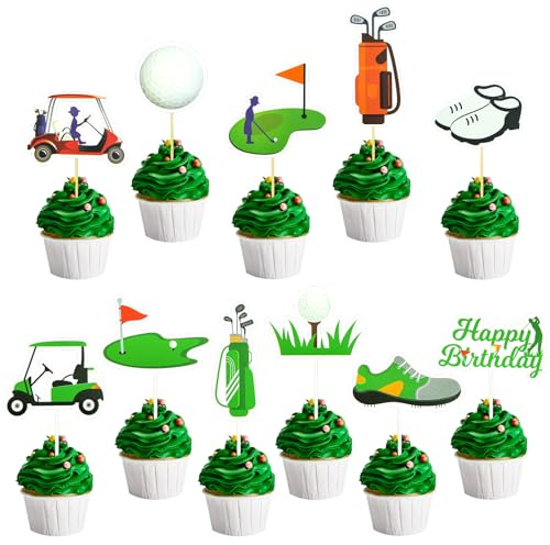 Boerni Golf Cupcake Topper, 24pcs Multicolored Birthday Occasion, Outdoor Sport, Golf Theme, Cake Toppers