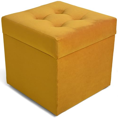 MG Design Polsterhocker 45 x 45 cm Orange mit großem Stauraum (ca. 50 L), bis 300 kg belastbar, weich mit dezentem Schimmer, pflegeleicht – Wohnbereich, Schlafraum & Flur