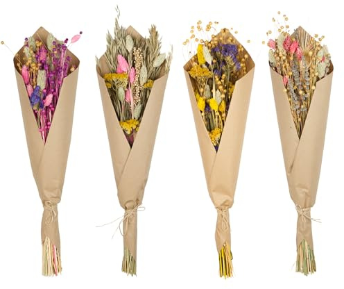 Philaro Trockenblumen Strauß - Trockenblumen Deko, Blumenstrauß, DIY-Bouquet, Dekoration für Wohnzimmer, Tischdeko, Hochzeitsdeko, getrocknete Blumen, Pink-Rosa