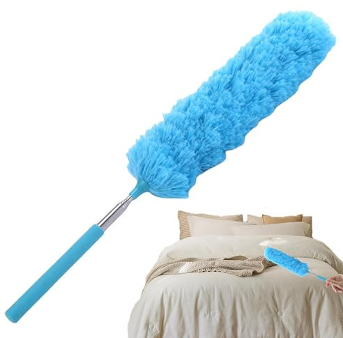 Plumero telescópico,Plumero de techo con barra de extensión,Cepillo para polvo flexible de fibra reutilizable - Herramienta de limpieza flexible y flexible, telaraña y plumero de techo con poste teles