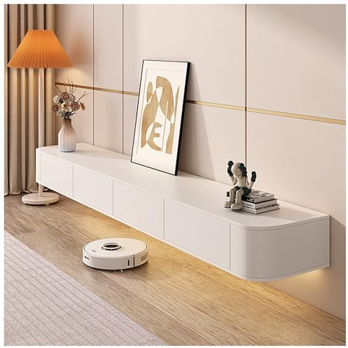 Floating TV Unit, Wall Mounted TV Cabinet, Standing Or Hanging TV Lowboard, Entertainment Center TV Media Console, Large Storage TV Bench, For Living Room(White,200x24x20cm)