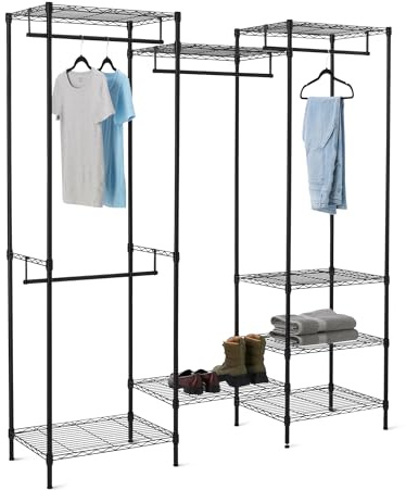 Amazon Basics Closet Organizer, Metal Rack with Shelves and Hanging Rod, 70 W x 18 D x 76 H, Black