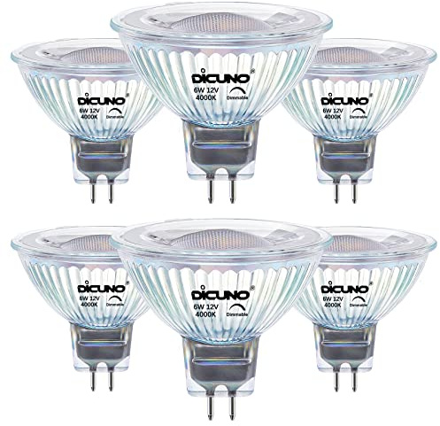 DiCUNO Dimmable GU5.3 LED Bulb 12V 6W=60W Natural White 4000K 440LM 6Pcs | MR16 Spotlight Bulb, 40° Beam Angle Bi-Pin Base Track Light