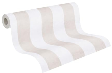 A.S. Création papier peint intissé à motif à rayures en beige, crème – papier peint décoratif 10,05 x 0,53 m – 770781
