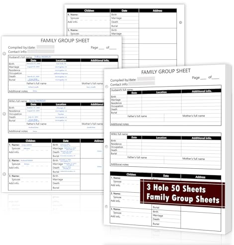 50 Sheets 3 Hole 12th Generation Family Group Sheets 8.5×11 inch Blank Genealogy Forms Two-Sided Family Tree Charts Genealogy Worksheets Family Tree Diagrams for Research Ancestry History