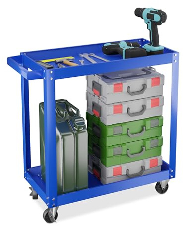 Relaxdays Carrello Portautensili Officina, Carrellino a 2 Ripiani Porta Attrezzi Lavoro, 76x78x35 cm, Max. 100 kg, Blu