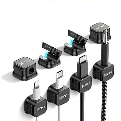 Magnetic Cable Clips 8 Pack - Self Adhesive Cord Organizers for Desk – Strong Cable Management Clips for USB, Charger, HDMI, Power & Laptop Wires – Cable Tidy Holders (Black Square Magnetic)