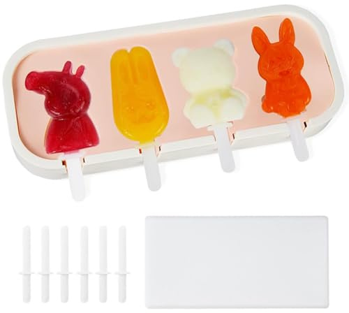 Moule Glace 4 Cavités, Avec Batonnet Glace, Ensemble à glace Réutilisables pour Bébé sans BPA, Moules à Glace DIY