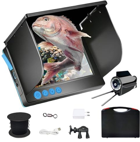 Kocusu Unterwasserkamera Angeln,Kamera zum Angeln mit 30m Kabel,5 IPS-Display,IP68 Wasserdicht,220° HD Weitwinkel Unterwasser Kamera und Infrarot Nachtsicht für EIS,Meeresangeln,Fluss