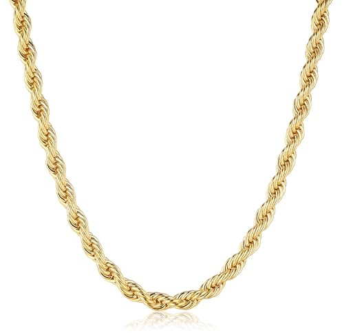 Bling King London Gold Twisted Rope Chain 4-12mm Thick, 20-30 Inch Long