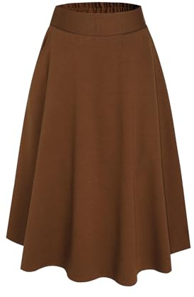 Artykey Jupe Longue Femme Hiver Taille Haute Vintage Élégant Maxi Skirt Carreaux A-Ligne Automne Jupe Plissée Kaki XL(Elastic Waist:83cm)