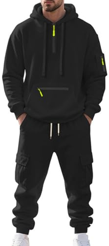 MEDUOLA Set da Uomo composto da felpa con cappuccio e pantaloni, completo a due pezzi streetwear Y2K, felpa da uomo con tasche set sportivo M,Nero