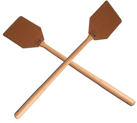 Leder Fliegenklatsche - 2 Stück Robust Fliegentöter mit Holzgriff, Ergonomische Fliegenklatsche für Fliegen Mückens Bienens Wespe, Tragbare Manuelle Insektenvernichter für Küche, Hause, Garten