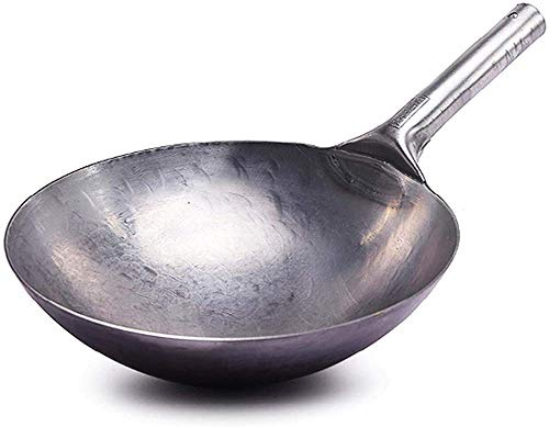 WOTZOV Wok de Hierro Forjado a Mano, Olla de Acero al Carbono Antiadherente y Gruesa, sartén de 32 cm para Cocina Tradicional China