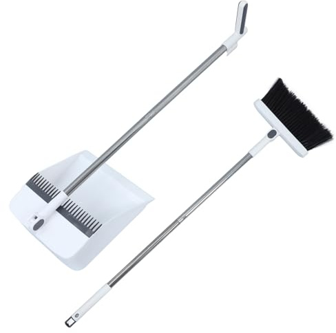DECORNIJIA Set Scopa e Paletta Pieghevole Bianco con Manico Staccabile, Resistente ai Chioma, per Pulizia Pavimenti Domestici Quotidiana, Salotto e Cucina, Facile da Riporre e Trasportare, 2
