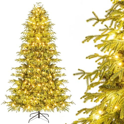 COSTWAY Arbol de Navidad con Luces Incorporadas 210cm, Arbol de Navidad con Luces Integradas, 370 LED Blanco Cálido, 1090 Ramas de PE y PVC, Arvore de Natal Oficina Hogar (210cm)