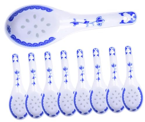 SAFIGLE 8 pezzi Cucchiai Zuppa in Ceramica Stile Cinese Motivo Tradizionale Resistente al Calore Per Uso Domestico e Ristoranti per Zuppe Porridge e Decorazione Tavola