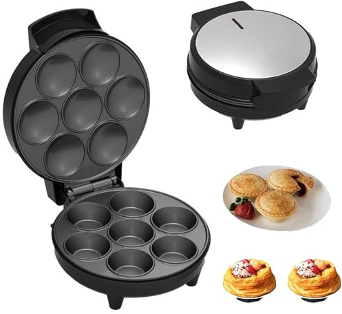 Mini máquina para hacer pasteles y quiches, máquina para hacer magdalenas doméstica con lámpara LED y pies antideslizantes, calefacción de doble cara, para desayunos para niños, refrigerios y postres