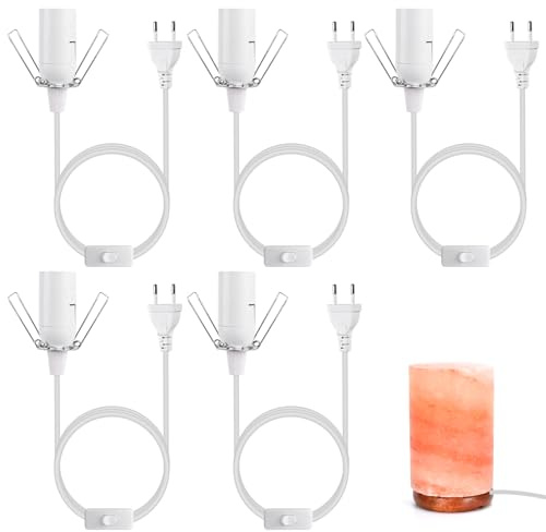 GOMETY 5 lamphållare E14 med strömbrytare, 1,8 m kabel med strömbrytare för saltlampa, kabel för saltlampa, lamphållare E14, vit lampans fästning för gör-det-själv