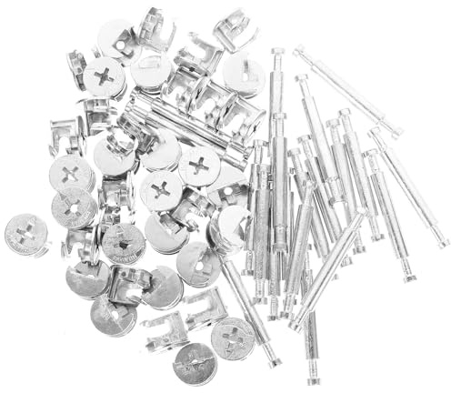 MUCKLILY Kit de 20 Connecteurs à Came pour Meubles Métalliques Fixations de Chevilles de Liaison 48 MM Vis de Fixation Double Tête Ferrures de Connexion Robustes pour Assemblage