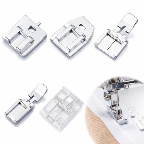 ACKKOR Set de 5 Pieds-de-Biche, Accessoires Pratiques pour Machine à Coudre & Fermetures Éclair, Compatibles avec Machines Domestiques à Tige Basse