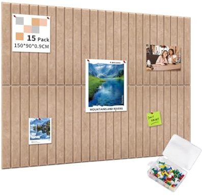 AsmeSonic Tableau Liège Adhésif 150x90cm 15 Panneaux Camel Foncé | Décoratifs en Liège 30x30cm 70 Épingles Tableau Photo Tableau d'Affichage pour Bureau Cuisine, Décoration Murale Photos Mémos