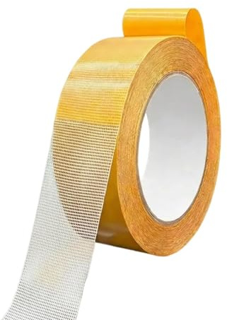 Nify Cinta adhesiva de doble cara para alfombra de 20 m x 2,5 cm, adhesivo de doble cara de tela de malla, rollo amarillo con papel protector, fijación limpia para moqueta, bricolaje, decoración
