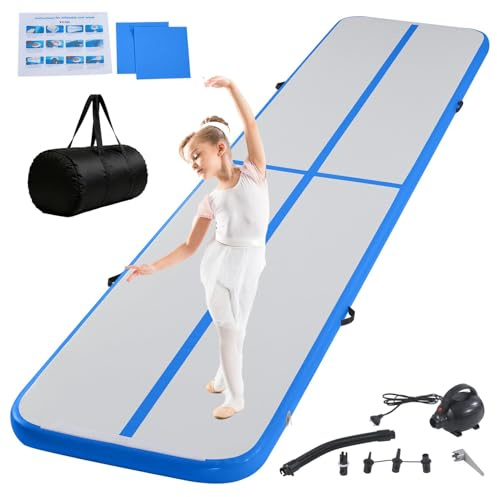 KernGut Air Turn Track Matte 3/4/5/6M Turnen Matten，Aufblasbar Gymnastikmatte Yogamatte Camping Trainingsmatte für Zuhause/Training/Tumbling/Yoga/Outdoor/Fitness，Rutschfest & Wasserdicht (Blau, 4 m)