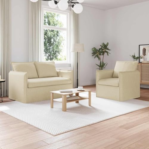 Keeushr Modulares Sofa Set 2 Stück Creme 196 x 82 x 85 cm Stoff Polstergarnitur für Wohnzimmer und Schlafzimmer mit Metallrahmen und Bun-Fuß-Design