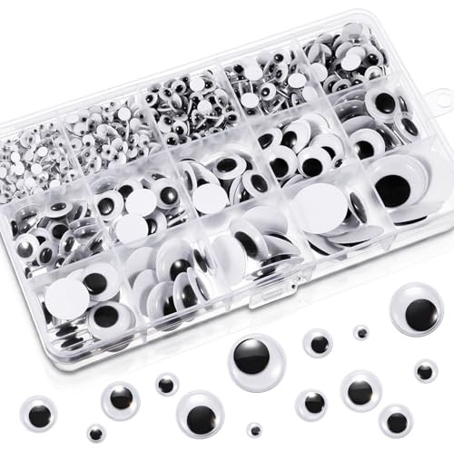 RAHLIZS 1 280 stycken plast självhäftande vickelögon, 3 mm – 24 mm vinglande ögon självhäftande, svarta kullerögon wiggle Googly Eyes docka ögon för gör-det-själv scrapbooking hantverk leksak
