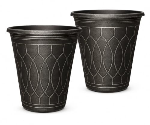 Muddy Hands Set of 2 Large 30 Litre Tall Plant Pots Outdoor Garden Planters – Weatherproof Plastic Tree & Flower Pots with Drainage Holes – Lightweight Round Patio Containers, Brushed Marshland