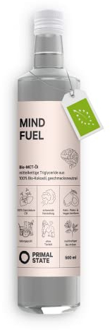 Primal State® Bio C8 MCT Öl [500ml] | fördert 300% der Keton-Anzahl anderer MCT Öle | reine Caprylsäure mit 99,8% Reinheit | inkl. Ausgießer in Glasflasche