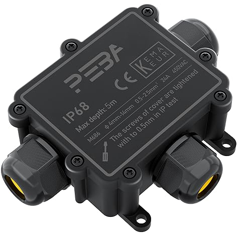 PEBA® Waterproof Junction Box IP68, 3-Way Outdoor Cable Connectors,Cable Box,Electrical Connectors, Waterproof Electrical Boxes Outdoor,Electrical Junction Box for 4-14mm Diameter Cable T Form Black