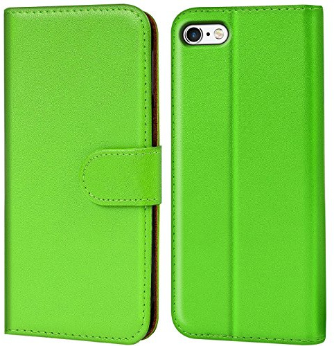 Verco Coque pour Apple iPhone SE, Housse Portefeuille pour iPhone 5S Etui en Cuir Synthétique Fonction Stand Case, Vert