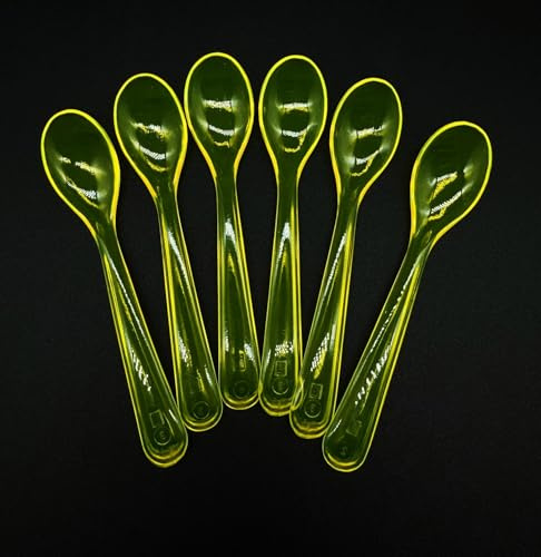 6 Stück Löffel Eierlöffel 12 cm Eislöffel Joghurtlöffel Dessertlöffel, Mehrwegbesteck, aus geprüften Kunststoff, Farbe gelb-glasklar
