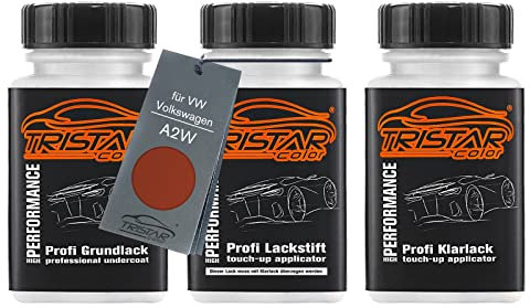 TRISTARcolor Autolack Lackstift Set für VW/Volkswagen A2W Copper Orange Metallic Grundlack Basislack Klarlack je 50ml