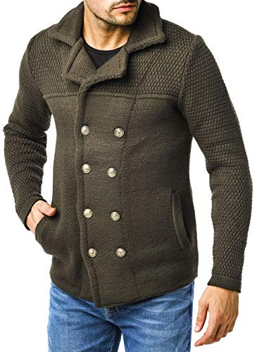 Leif Nelson Giacca Uomo in Maglia Cardigan Collo a Scialle LN-6000 Caqui Medium