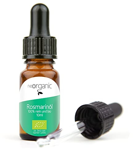NeoOrganic® Bio Rosmarinöl [mit Pipette] der echte Rosmarin – Rosmarinus officinalis - 100% naturreines ätherisches Rosmarin Öl - Lebensmittelzertifiziert - 10ml