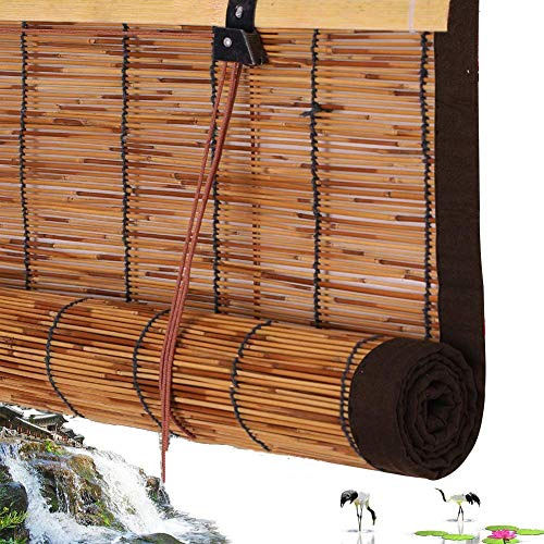 Tende a Rullo di Bambù,Tenda a lamella,Tapparella a Carrucola in Canna,Tapparelle Avvolgibili a Filtro Leggero,Tende Decorative per Porta/Esterni/Interni,Design con Bordi Marroni(90x200cm/36Xx79in)