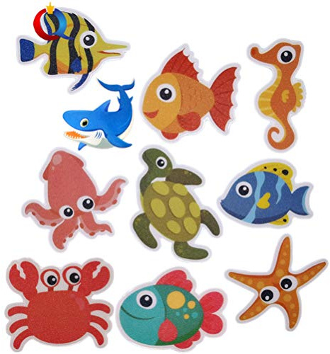 HEMOTON 10 Stücke Kinder Badewanne Aufkleber mit Schaufel Bunt Meer Fisch Krabbe Antirutschaufkleber Anti Rutsch Sticker Kühlschrank Aufkleber für Baby Badezimmer Dusche und Bad
