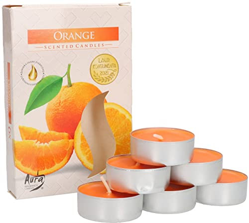 KOTARBAU® 6 x Velas de té, Velas aromáticas, Velas con aroma a naranja, 4 horas de combustión, Velas de té pequeñas, Velas de te, 6 unidades