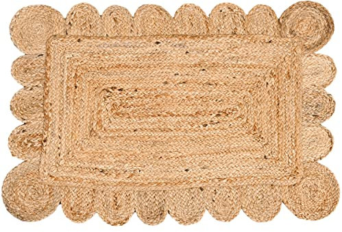 KLAVATE Scalloped Home Decor Braided Bohemian Jute Classic Quality Made Natural Hand Woven Area Rug (Natural, 2x3 feet)