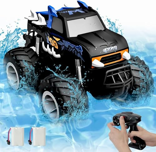 KADAYAYA Amphibious RC Monster Truck 1:16Remote Control Cars for Kids 2.4GHz 4WD All Terrain Remote Control Waterproof Stunt Vehicle 360°rotation for BoysGirls Gifts,2 Rechargeable Batteries,Blue
