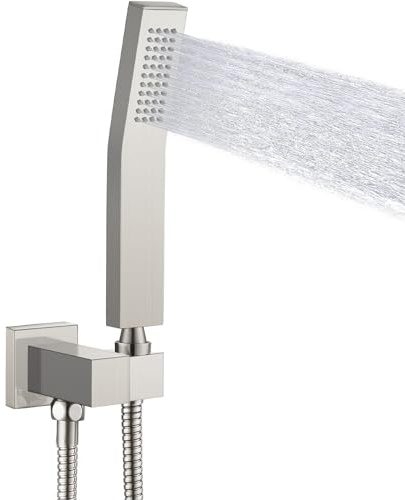Midanya Badezimmer Dusche Handbrause SUS304 Edelstahl Hochdruck Handbrause mit Wandanschluss Brausehalter und 60 Zoll Brauseschlauch Set, Gebürstetes Nickel Gebogene Handbrause