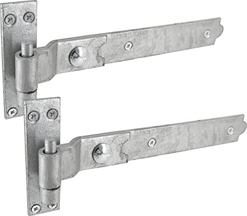 IRONTITE® Cranked Galvanised Gate Hinges Heavy Duty 300mm (12), Hook and Band Gate Hinges for Wooden Gates. Cranked Hinges with Fixings Included. (Galvanised)