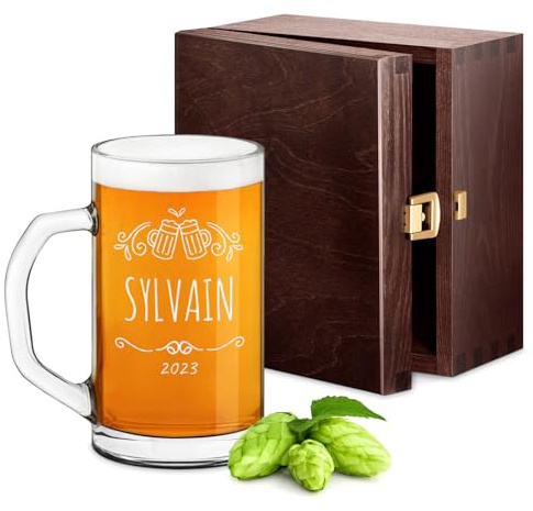 Maverton Chope à Bière Personnalisable, Verre à alcool avec gravure | Idee Cadeau Homme, 640ml, Verre à Bière pour dégustation de Bières, Cadeau Personnalisé Anniversaire, témoin, Initiales